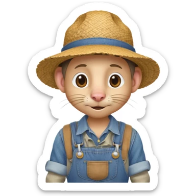 farmer rat in denim overalls with a straw hat sticker