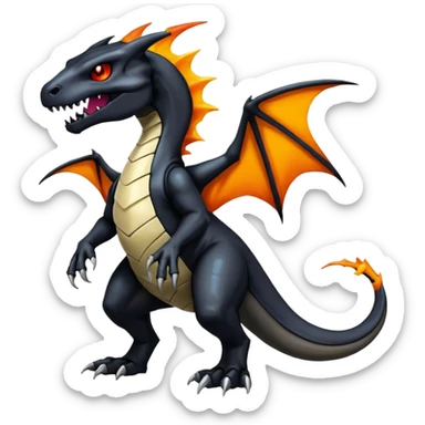 Shiny Black Gothic Futuristic Spooky Evil Exotic Colorful Dark Duskull-Salandit-Marowak-Charizard-Charmeleon-Fakémon-hybrid-creature (full body)  sticker