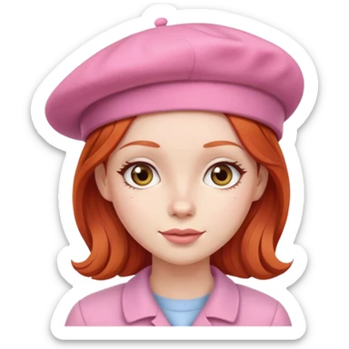 redhead girl wearing a pink beret  sticker