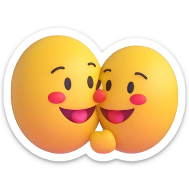 3D smiley emoji, round shape, in love, boy and girl smileys kissing, no body sticker