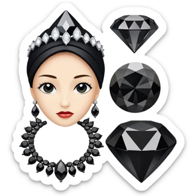 Realistic detailed black luxury jewellery set made from black diamond with the name Riko on the front sticker