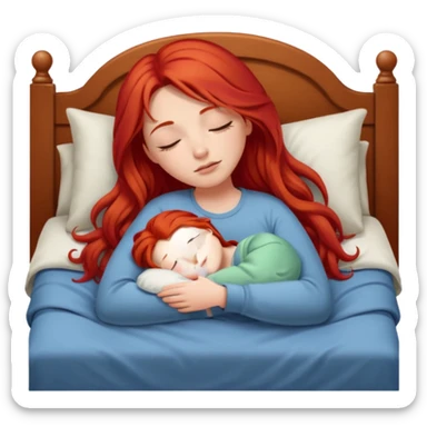 Red long hair girl sleeping in bed alone sticker