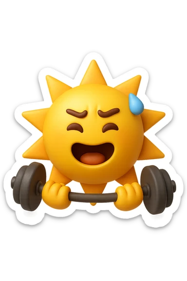 emoji stile iphone 3d di un sole che si allena con i pesi sticker