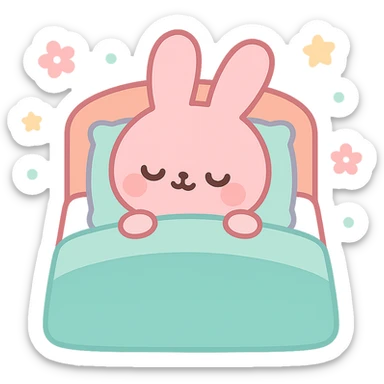 pink bunny sleeping in bed sticker
