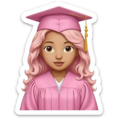 Mixed Girl, long hair, wearing baby pink graduation gown sticker