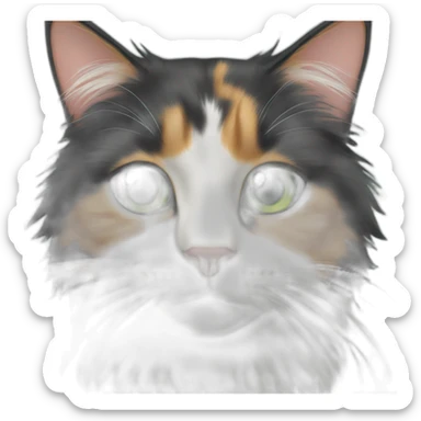 longhaired calico cat with green eyes staring sticker