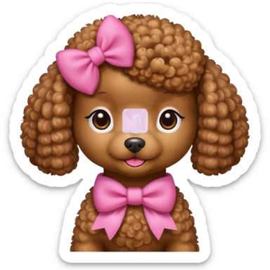 Brown toy poodle with pink bow sticker