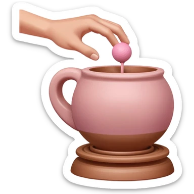 one hand throwing a pink ball of clay onto a pottery wheel sticker