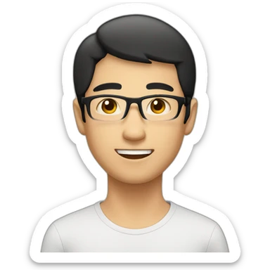 man-rounded face-black framed galsses-short black hair-asian sticker