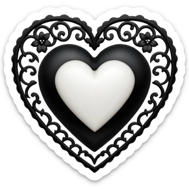 white goth heart with black gothic lace, ornate sticker