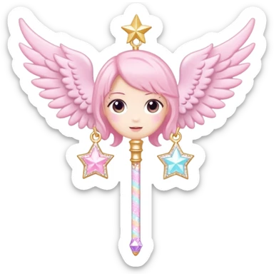 Kawaii decora cutecore starlight staff with wings and cute charms sticker