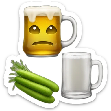 A glass mug filled with beer, and there is a dill pickle in the beer sticker