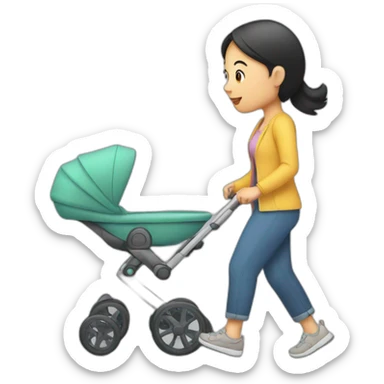 asian womanb pushing a stroller sticker