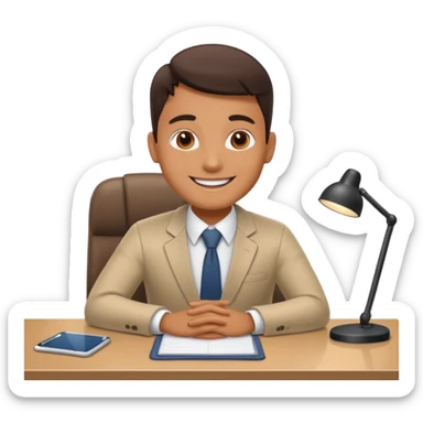 happy employee sitting at a desk sticker