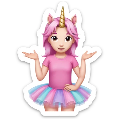 head of an anthropomorphised female unicorn in tutu and pink t-shirt, relaxed pose sticker