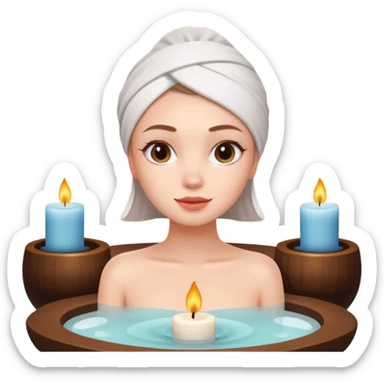 girl in a spa enjoying a scented candle, iPhone memoji style, white skin sticker