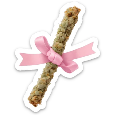 Rolled cbd joint with light baby pink ribbon on it sticker