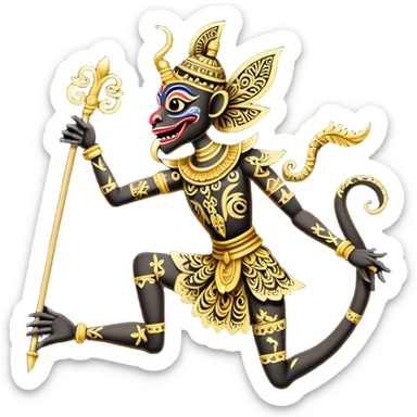 Wayang – Cinematic Realistic Wayang, depicted as intricately carved traditional Indonesian shadow puppets with expressive features and vibrant cultural motifs, set against a dark, dramatic backdrop with subtle glowing highlights that evoke the mystical art of shadow play. sticker