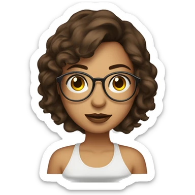 Jeune femme brune cheveux court yeux marrons et lunettes rondes dorées avec piercing au nez et septum  sticker