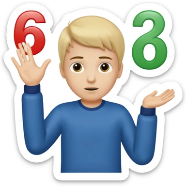 A boy shrugging with the number 6 over one hand and the number 7 over the other  sticker