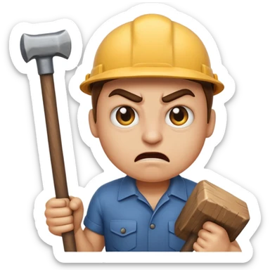 dumb angry emoji, wild eyes, sledgehammer in hand sticker