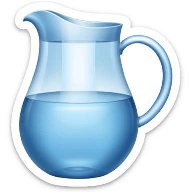 A water pitcher, transparent, slightly blue water, no lid, no droplets, tall, without a handle and without spout.
 sticker