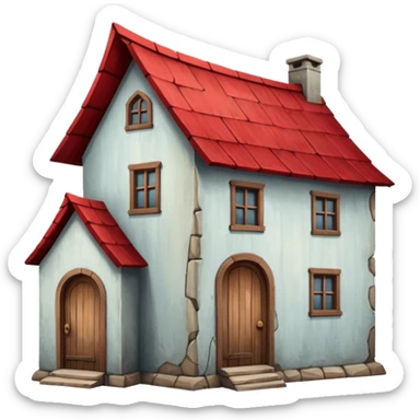 old, tall crooked building with red roof and wooden door




 sticker