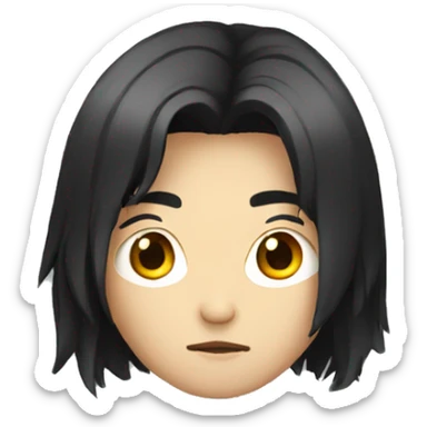 asian guy with long black hair serious face sticker