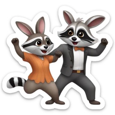Raccoon couple dance with bunny sticker