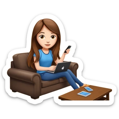 beautiful girl with long brown hair constructing new lounge room area with flat screen tv and couch sticker