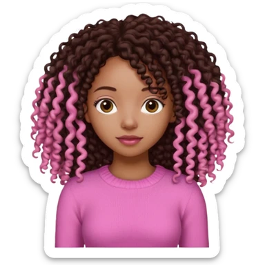 Uma menina negra da pele clara magra definida com roupa de malha rosa com cabelo cacheados  castanho escuro grandão até a cintura sem muito volume no cabelo sticker