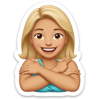 woman crossing arms around her neck laughing  sticker