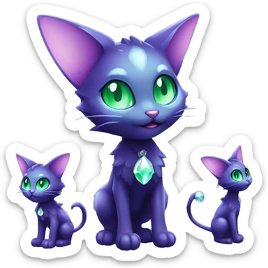Shiny, Sparkly, Black Dark-type-Fairy-Type-Psychic-Ice-type-Fakémon-Cat Purple eyes, green gem, full body sticker