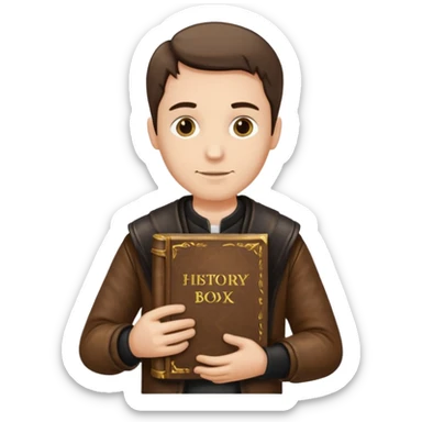 man holding a history book sticker