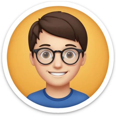 une personne plutot jeune de face avec des detail et des accessoires /lunettes dans un rond  sticker