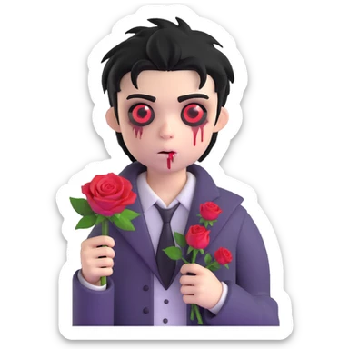 boy zombie with black hair emo and rose sticker
