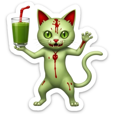 bloody matcha green zombie cat full body with action pose sticker