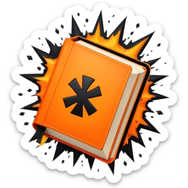 A bright orange book with a black, emblem explosion,bold X with a edgy texture, exuding energy and pure, unapologetic confidence. sticker