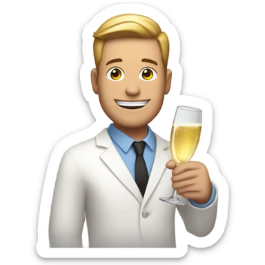 Man holding champagne and a sign that says happy birthday jake sticker