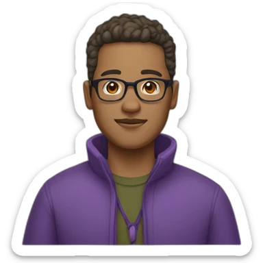 Man with glasses, purple sweater, army hair cut brown, light skin sticker