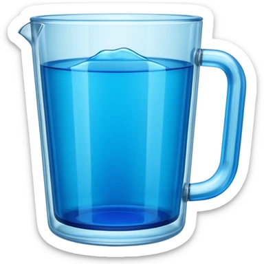 A large clear glass mug with a bright blue liquid inside. Mug had no curve to it, up and down with ridges. Similar to a beer mug. For a drink called a trashcan sticker