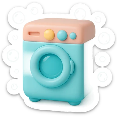 Add playful cartoon bubbles around the vinyl figure style washing machine, keep the original vinyl-figure look and colors. sticker