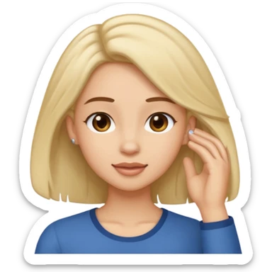 Flirty emoji putting hair behind ear sticker