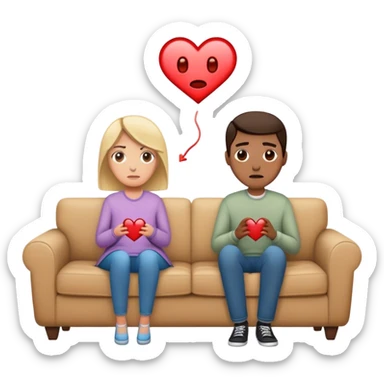 A couple sits on opposite sides of a couch, loo, disconnected. Between them, a faint, invisible thread connects their hearts—but it’s fraying. One of them hesitates, reaching out, unsure whether to fix it or let it snap sticker