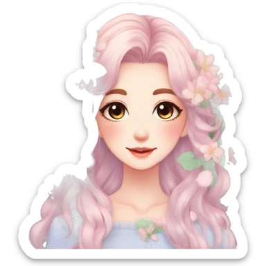 Gorgeous Pastel Anime-Style Lady with beautiful hair flower petals leaves cottagecore fairycore pastelcore kawaii aesthetic trending style sticker