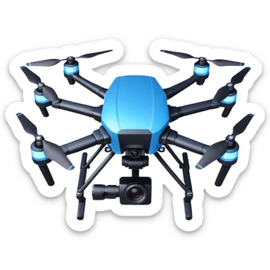 cinematic camera drone object icon, 3-axis gimbal stabilized camera, large lens, carbon fiber arms, glowing status lights, 3D cartoon, mobile game icon style, centered, clean background, no text, no watermark
  sticker