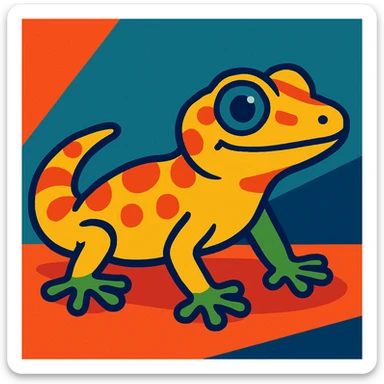 a gecko in side profile, vibrant cartoon style sticker
