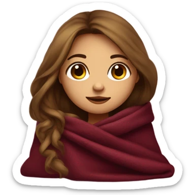 Cute girl with long hair, long lashes in burgundy cozy blanket sticker