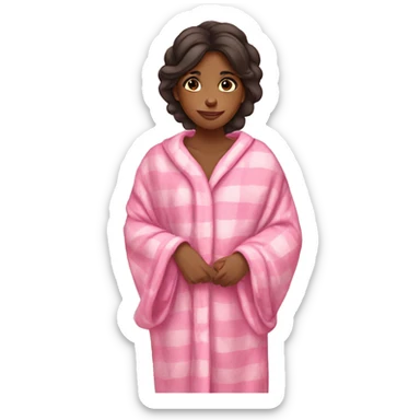 Brown girl wearing pink pajamas and Christmas blanket sticker