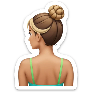 Woman in bathing suit with hair in bun staring at ocean from the back from shoulders up sticker